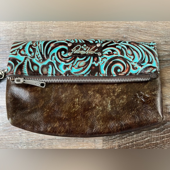 Patricia Nash Leather Tooled Western Fold Over Clutch - Picture 1 of 6